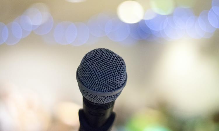 Microphone on Stage with blurred background