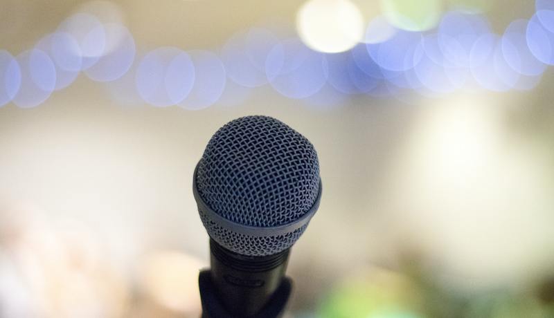 Microphone on Stage with blurred background
